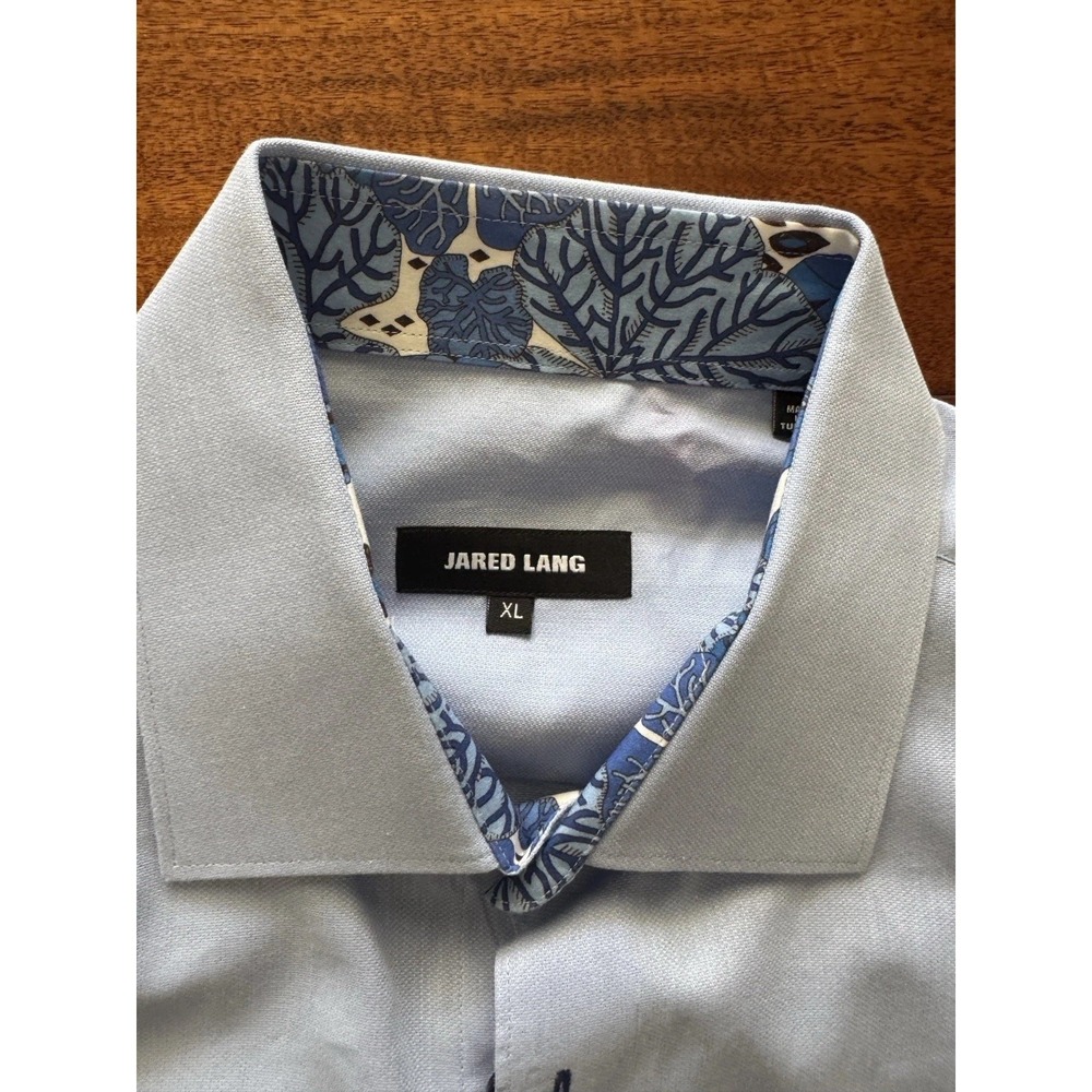 Jared Lang Mens Light Blue Button Down Dress Shirt Floral Collar Cuffs XL